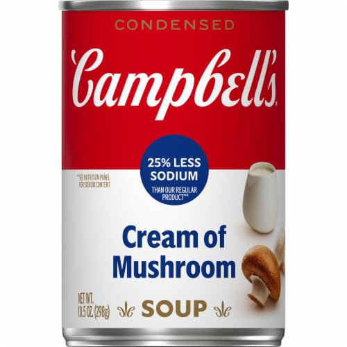 Campbell's® Condensed 25% Less Sodium Cream of Mushroom Soup Perspective: front