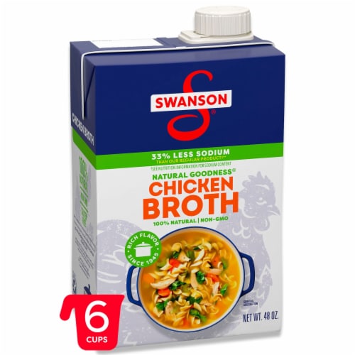 Swanson® Natural Goodness® 33% Less Sodium Chicken Broth Perspective: front