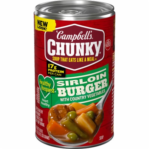 Campbell’s® Chunky® Healthy Request Soup Sirloin Burger with Country Vegetables Beef Soup Can Perspective: front