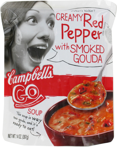 Campbell's Go Creamy Red Pepper With Smoked Gouda Soup Perspective: front