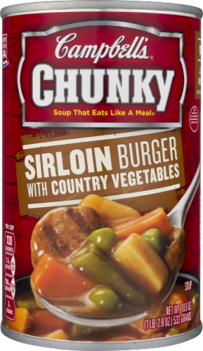 Campbell's Chunky Sirloin Burger with Country Vegetables Soup Perspective: front