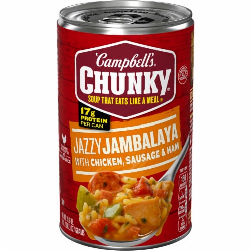 Campbell's® Chunky® Jazzy Jambalaya with Chicken Sausage and Ham Soup Can Perspective: front