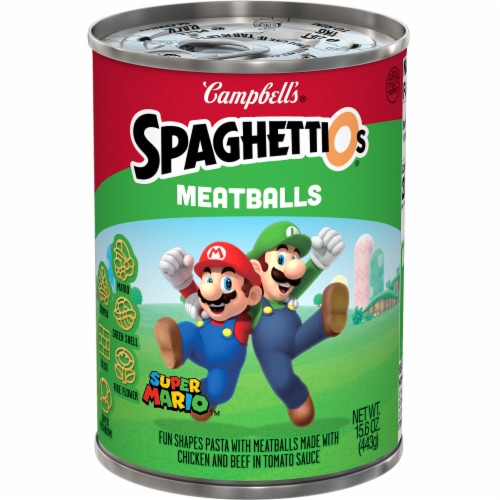 Campbell's® SpaghettiOs® Super Mario™ Bros Canned Pasta with Meatballs Perspective: front