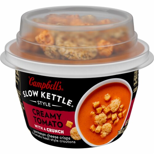 Campbell's Slow Kettle Style Creamy Tomato Soup With A Crunch Microwavable Cup Perspective: front