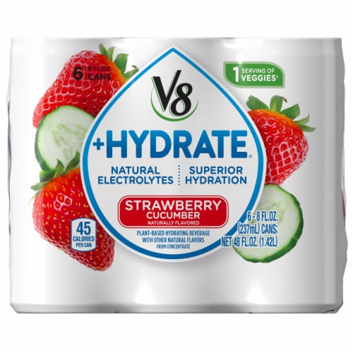 V8 +Hydrate Strawberry Cucumber Plant-Based Hydrating Beverage Perspective: front