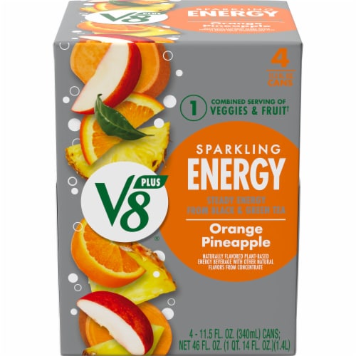 V8 SPARKLING +ENERGY Orange Pineapple Energy Drink Perspective: front