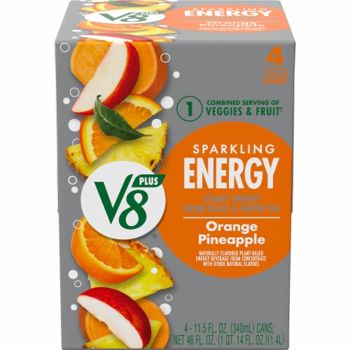V8+® Energy Sparkling Orange Pineapple Juice Energy Drink Can Perspective: front