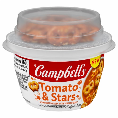 Campbell's® Tomato & Stars with Mini Pretzel Crisps Soup Perspective: front