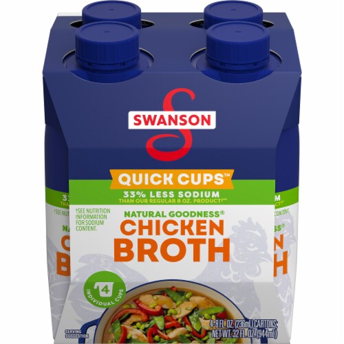 Swanson Natural Goodness 33% Less Sodium Chicken Broth Quick Cups Perspective: front