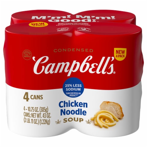 Campbell's® Condensed 25% Less Sodium Chicken Noodle Soup Cans Perspective: front