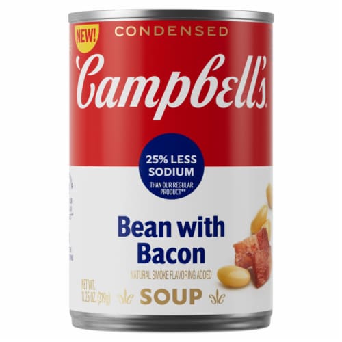 Campbell's® Condensed 25% Less Sodium Bean With Bacon Soup With Natural Smoke Flavoring Can Perspective: front