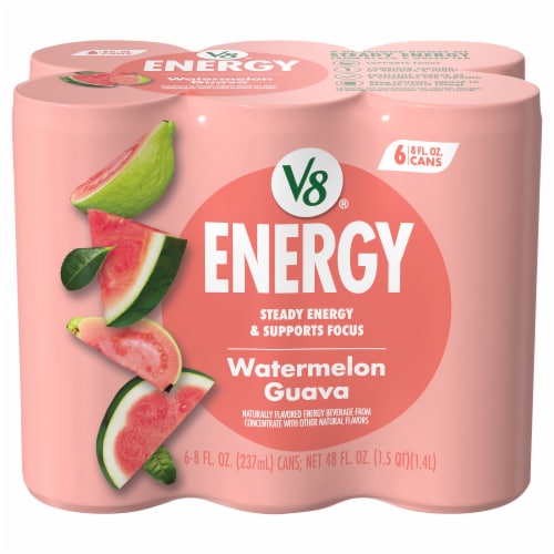 V8® Watermelon Guava Juice Energy Drink Cans Perspective: front