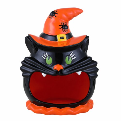 12 in Motion Activated Ceramic Black Cat Candy Bowl 1 unit