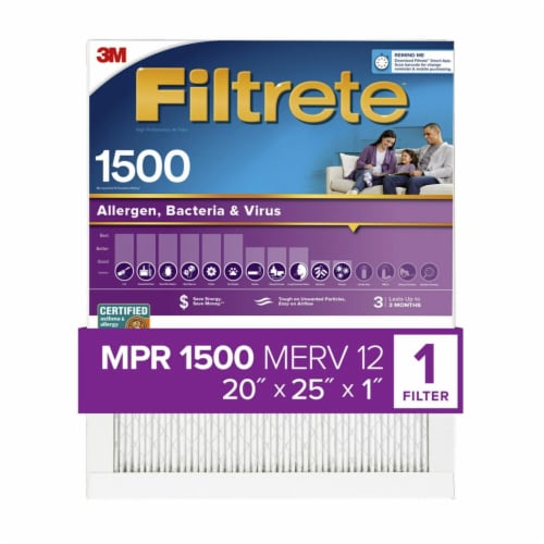 Filtrete™ Allergen Bacteria & Virus Furnace AC Air Filter 1500 MPR Perspective: front