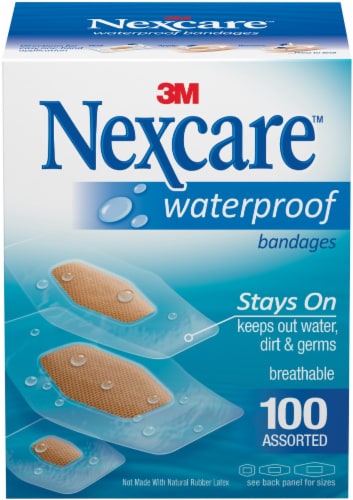 Nexcare Waterproof Bandages 100/Pkg-Assorted Sizes Perspective: front
