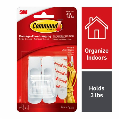 Command™ Damage-Free Hanging Medium Utility Hooks - White Perspective: front