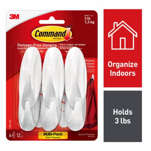 Command® Damage-Free Hanging Medium White Designer Hooks Perspective: front