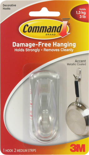 Command™ 3M Medium Accent Nickel Hook Perspective: front