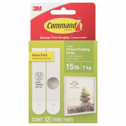 3M Command Picture Hanging Strips, White, M/L - 12 count