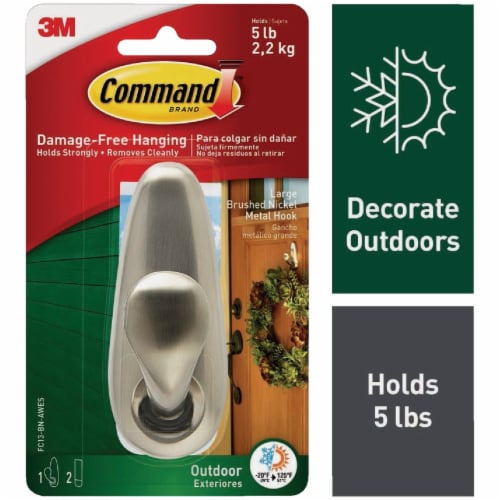 Command™ Outdoor Large Damage-Free Hanging Metal Hook Perspective: front