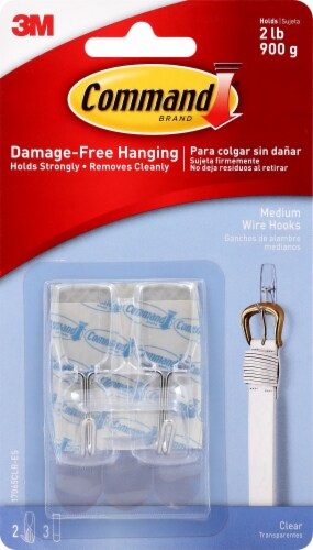 Command™ Damage-Free Hanging Medium Wire Hooks - Clear, 2 pk - Foods Co.