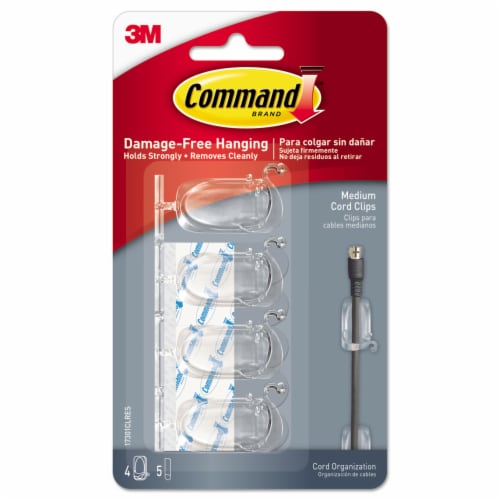 3M Command Large Cord Clips Hooks No Damage Adhesive 2 Clips 3 Strips  Clear, 2-Pack 