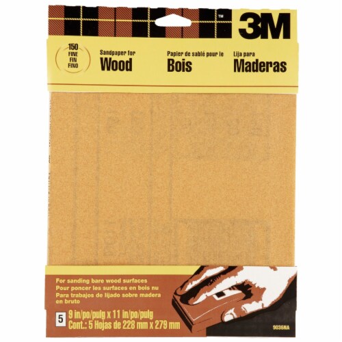 3M Bare Wood 9 In. x 11 In. 150 Grit Fine Sandpaper 5 Pack
