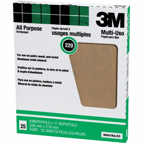 3M 9 in. x 11 in. 220 Grit Very Fine Aluminum Oxide Sandpaper (25-Sheets/Pack)