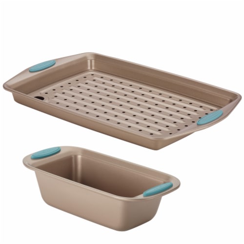 Rachael Ray Nonstick Crisper and Bread Pan Set - Brown/Blue Perspective: front