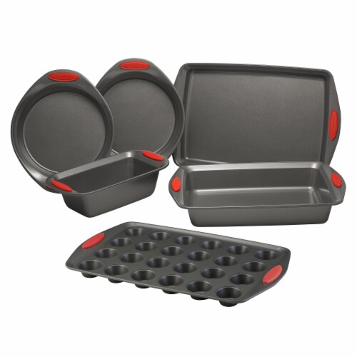 Rachael Ray Yum-o! Nonstick Bakeware Oven Lovin’ Bakeware Set - Gray/Red Perspective: front