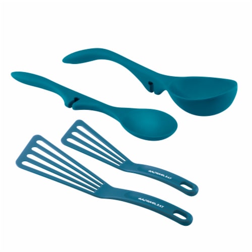Rachael Ray Lazy Tool Kitchen Spoon Ladle and Turner Set - Marine Blue Perspective: front