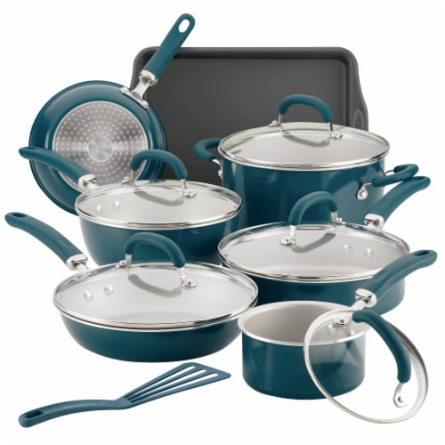 Rachael Ray Create Delicious Aluminum Nonstick Cookware Set - Teal Perspective: front