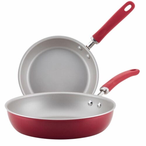 Rachael Ray 12152 Create Delicious Aluminum Nonstick Skillet, 9.5 & 11.75 in. - Red Shimmer - Perspective: front