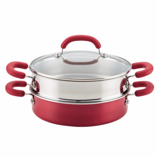 Rachael Ray Create Delicious Aluminum Nonstick Steam Set - Red Perspective: front