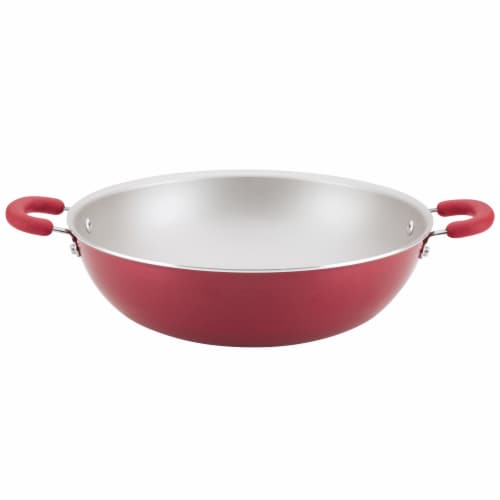 Rachael Ray Create Delicious Aluminum Nonstick Wok - Red Shimmer Perspective: front