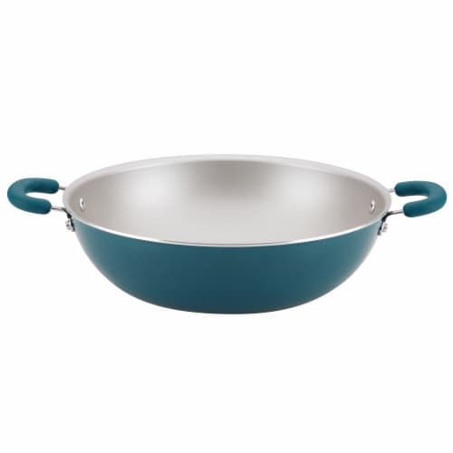 Rachael Ray Create Delicious Aluminum Nonstick Wok - Teal Shimmer Perspective: front