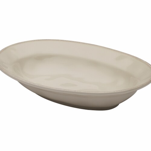 Rachael Ray Cucina Dinnerware Stoneware Oval Serving Bowl, Ricotta White - 12 in. Perspective: front