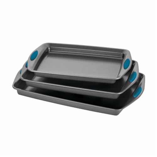 Rachael Ray Nonstick Bakeware Cookie Pan Set - 3 Piece - Gray/Marine Blue Perspective: front