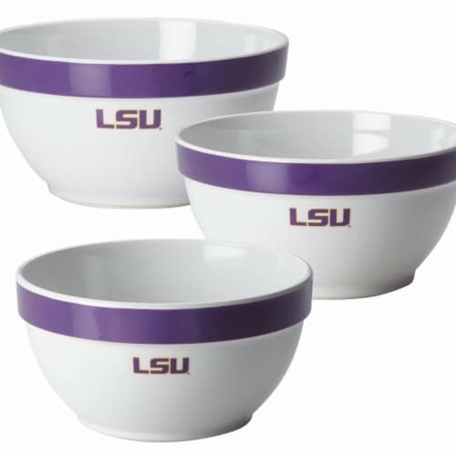 College Kitchen Collection 47637 Louisiana State University Party Bowls Set - 3 Piece - White Perspective: front