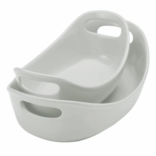 Rachael Ray 47655 Ceramics Bubble & Brown Oval Baker Set, 2 Piece - Light Sea Salt Gray Perspective: front