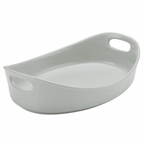 Rachael Ray 47657 Stoneware Bubble & Brown Oval Baker, 4.5 qt. - Light Sea Salt Gray Perspective: front