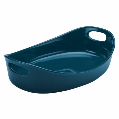 Rachael Ray 47658 Stoneware Bubble & Brown Oval Baker, 4.5 qt. - Marine Blue Perspective: front