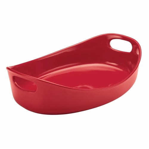 Rachael Ray 47659 Stoneware Bubble & Brown Oval Baker, 4.5 qt. - Red Perspective: front
