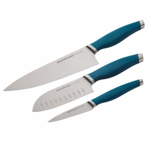 Rachael Ray Cutlery Japanese Stainless Steel Chef Knife Set - Teal, 3 Piece Perspective: front