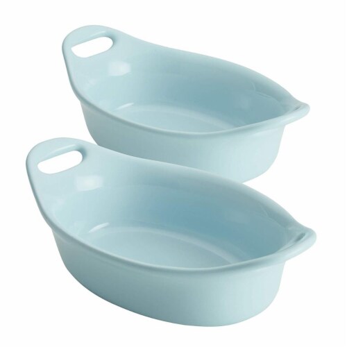 Rachael Ray 47854 Ceramics Oval Au Gratin Set, Light Blue - 2 Piece Perspective: front