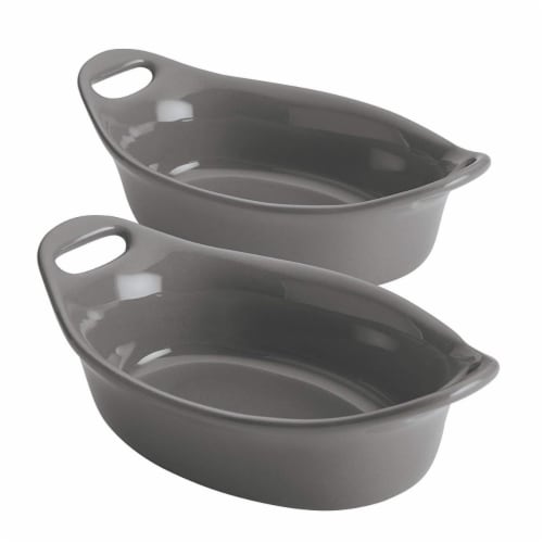 Rachael Ray 47855 Ceramics Oval Au Gratin Set, Gray - 2 Piece Perspective: front