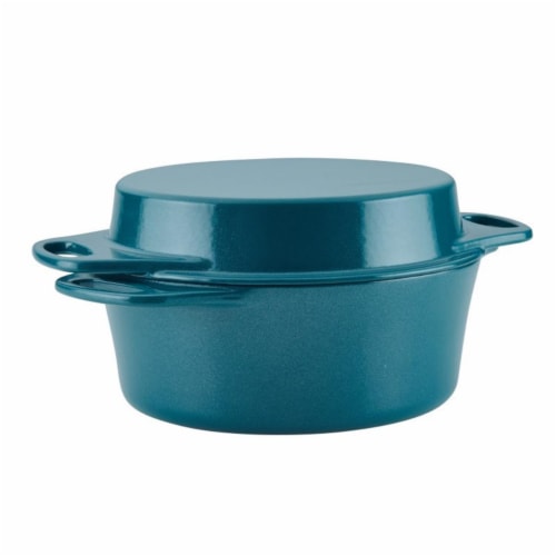 Rachael Ray 4 qt. Cast Iron Double Duty Casserole with 10 in. Griddle Lid,  Teal Shimmer, 1 - Foods Co.