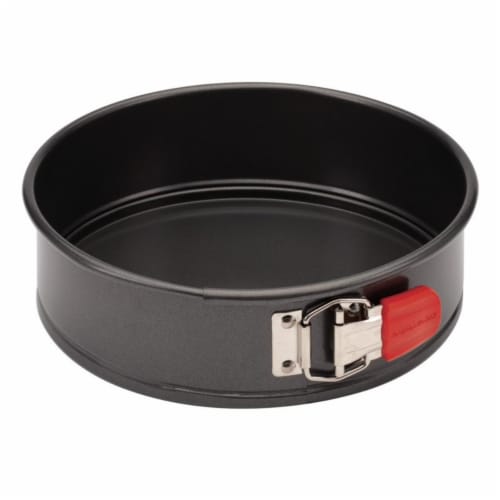 Rachael Ray 9 in. Nonstick Bakeware Oven Lovin Springform Pan, Gray with Red Grips Perspective: front