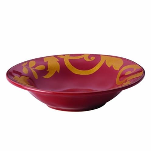 Rachael Ray Dinnerware Gold Scroll 10 in. Round Serving Bowl, Cranberry Red Perspective: front