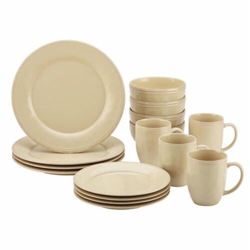 Rachael Ray 55094 Cucina Dinnerware 16-Piece Stoneware Dinnerware Set- Almond Cream Perspective: front